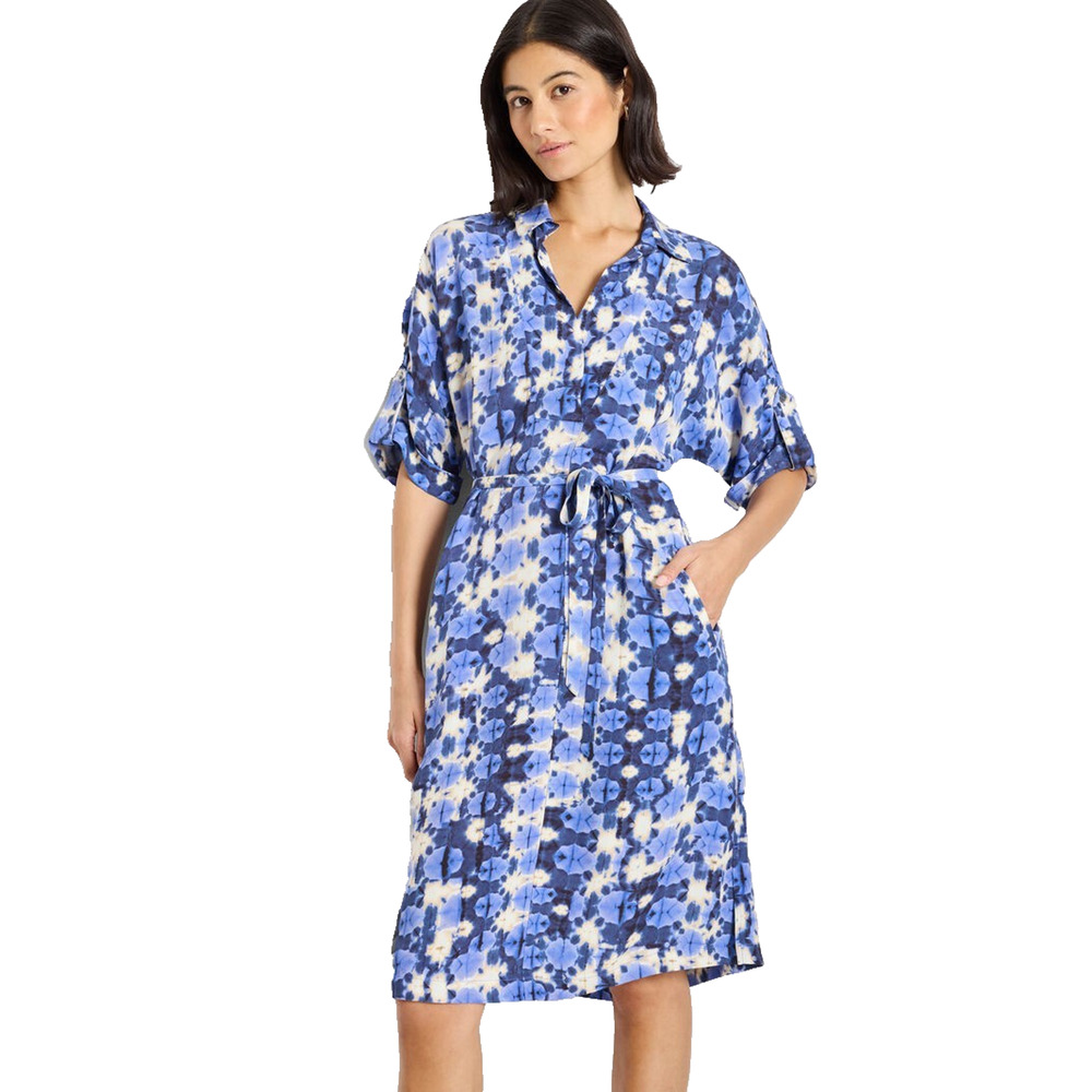 NIC+ZOE Blue Print Shirt Dress XL Tie Waist Pockets Midi Lightweight NWT